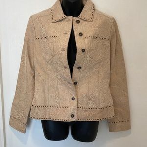 C CONCEPT Leather Jacket Tan with Paisley Rose Gold Design Size 8